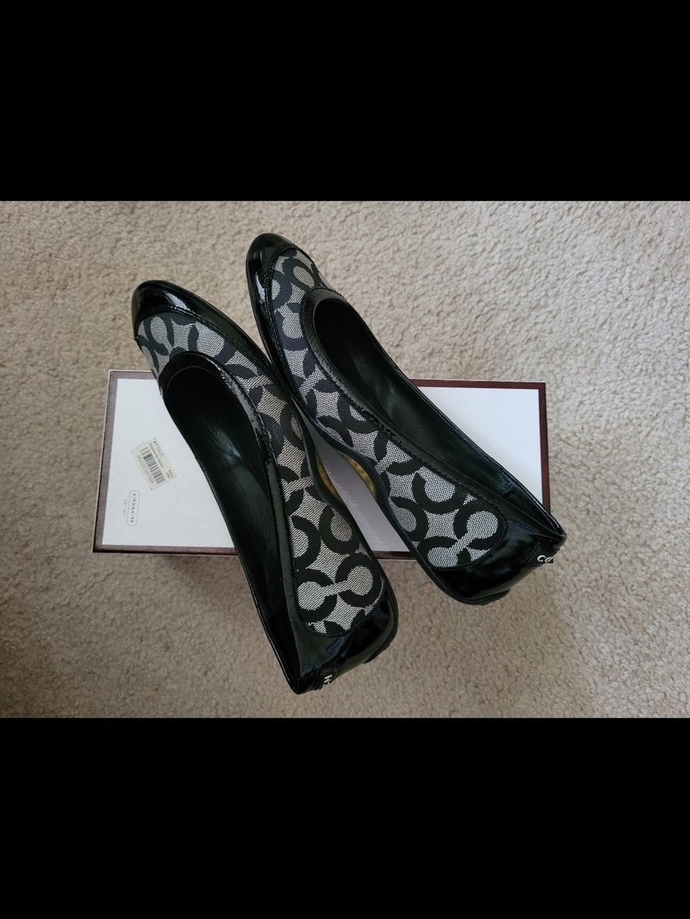 Coach Black & Gray Signature Canvas Ballet Heels